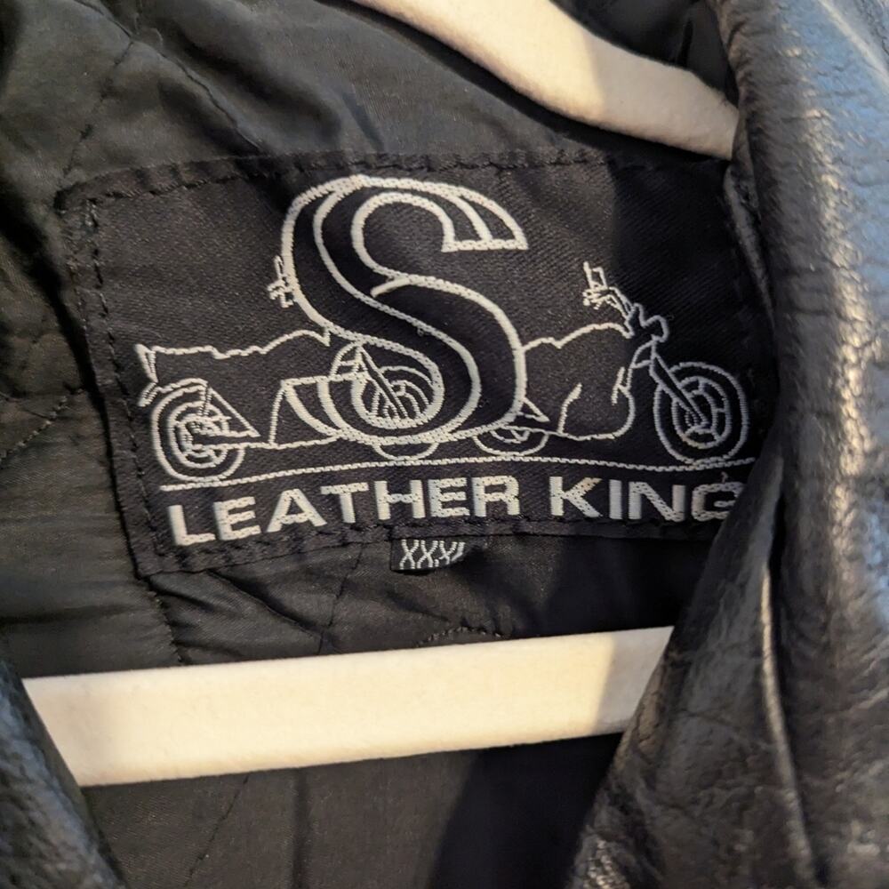 Leather King Black Cropped Patched Leather Moto Biker Jacket Size XXXL - Picture 8 of 8